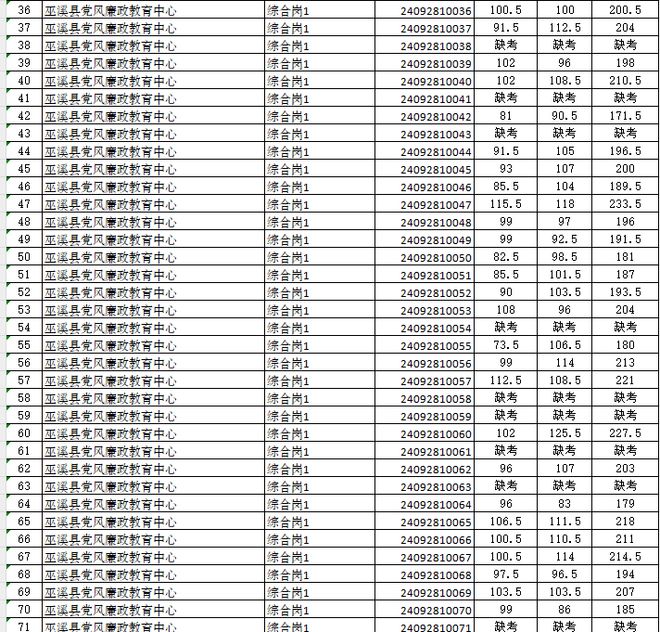 重庆市巫溪县事业单位2024年第三季度公开招聘工作人员笔试成绩公示表(图2)