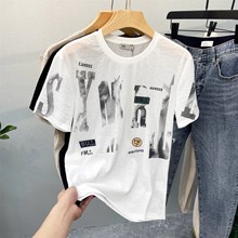 夏季时尚潮牌衣服女装2024新款高级感印花短袖t恤高档次洋气上衣