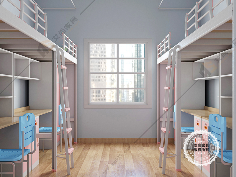 四人间 - 粉色学生公寓床案例(图2)